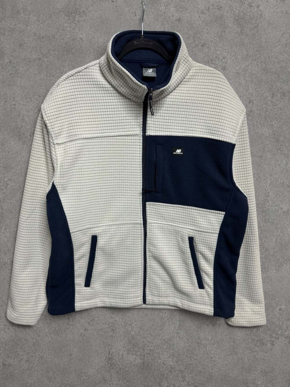 New Balance Men's Grid Fleece Full-Zip Jacket Cream and Navy